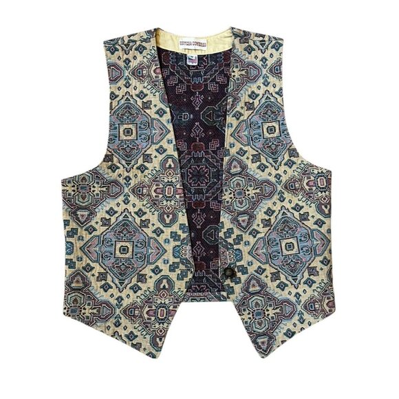 Gotcha Covered VTG Tapestry Vest Womens Sz Medium Kilim Western Whimsy 90s USA - Picture 1 of 8